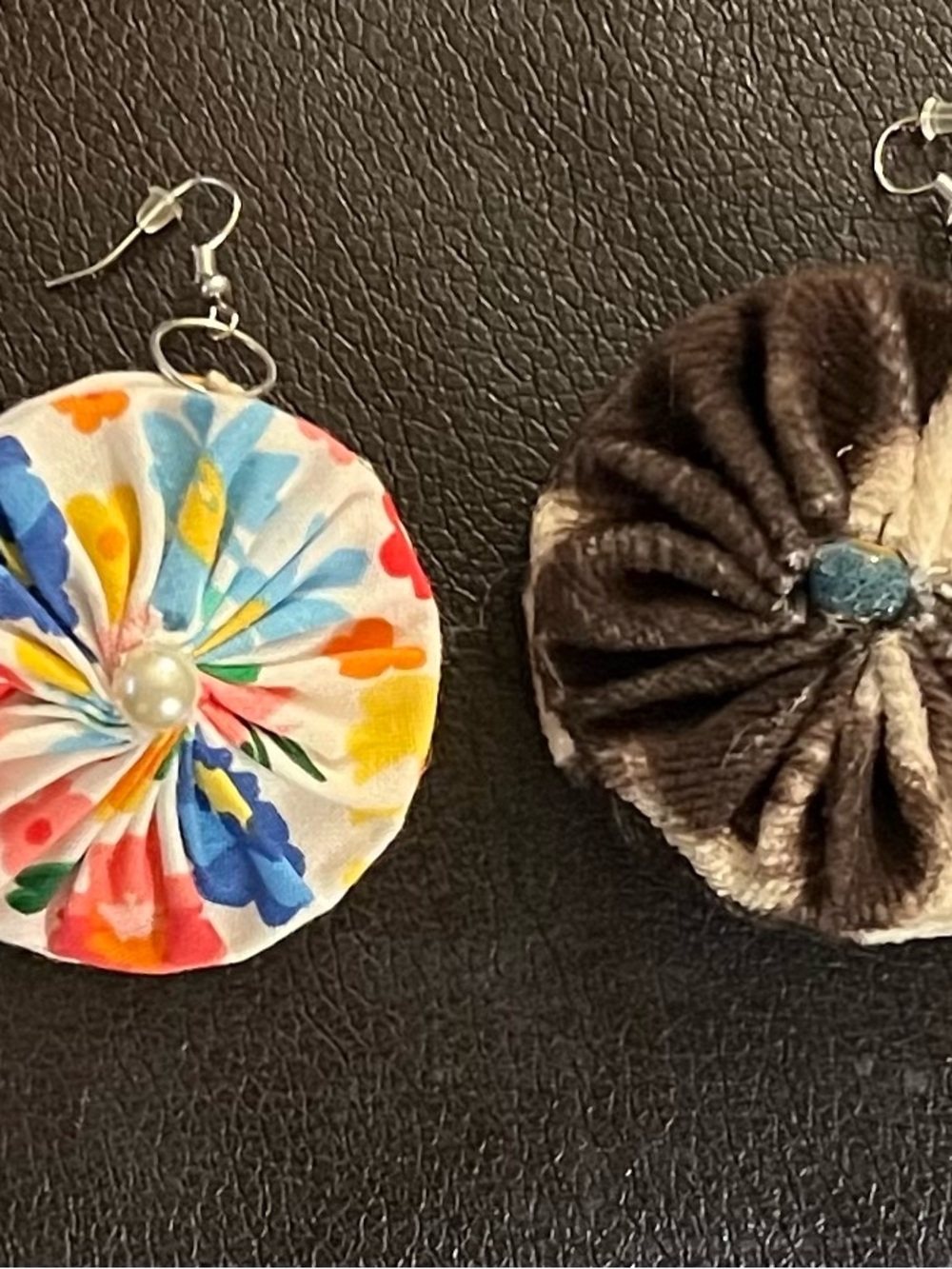 Handmade Floral and western Yo-Yo Drop Earrings.
